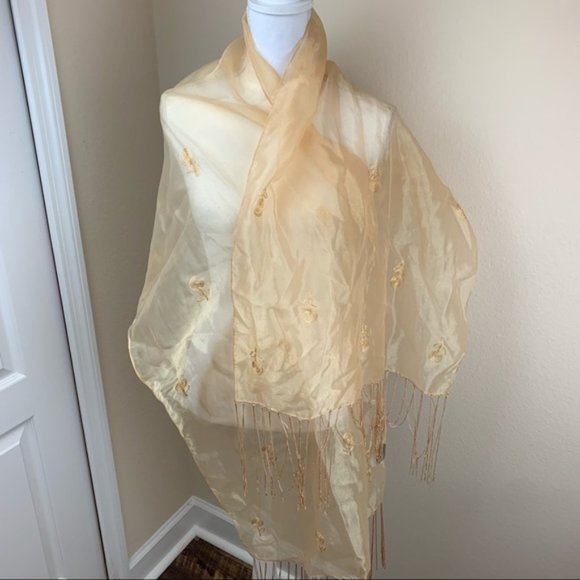 Rachelle Sheer‎ Embroidered Indian Scarf/Shawl In Good Used Condition. - Picture 2 of 16